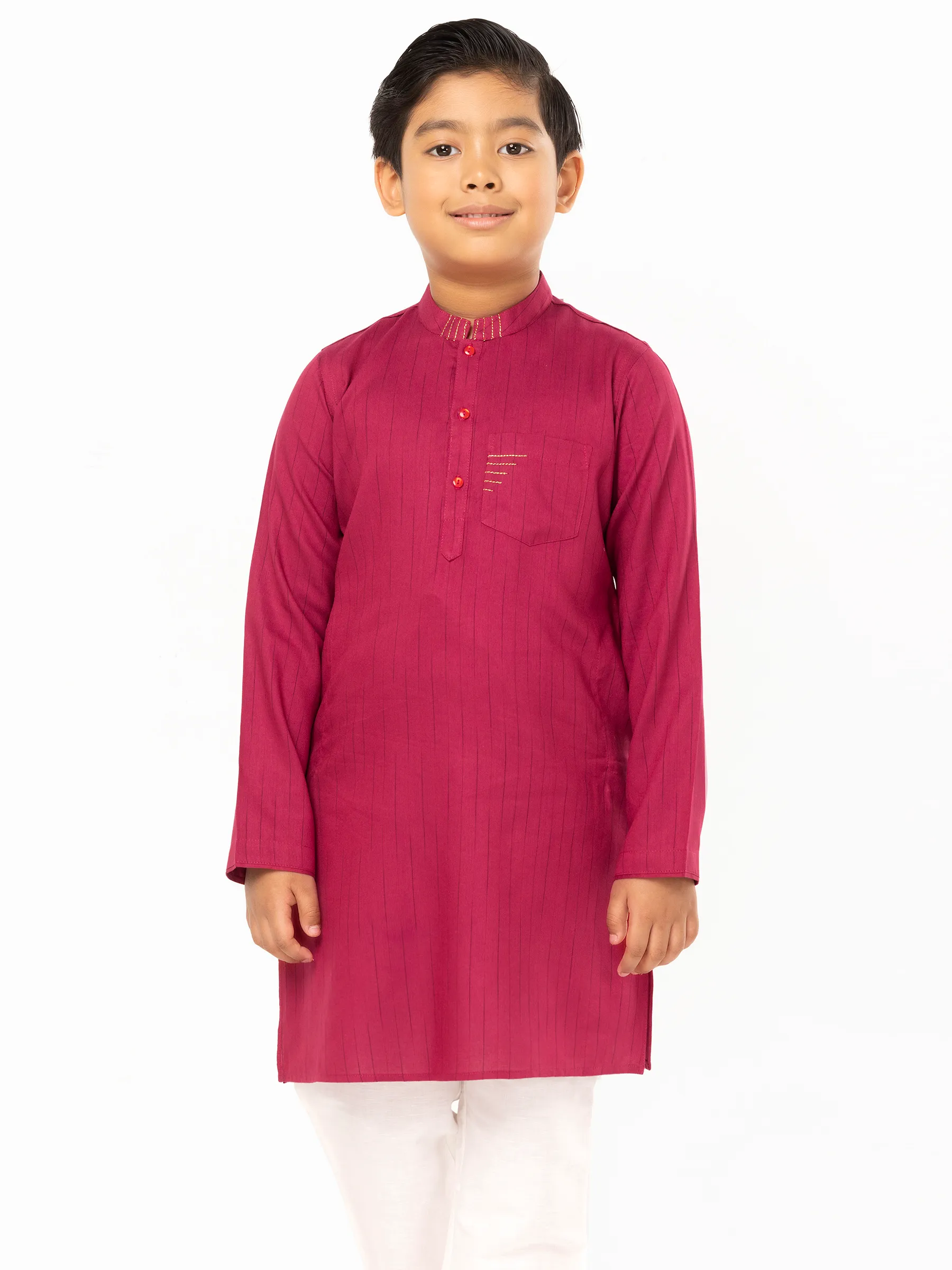 Red Textured Viscose-Cotton Panjabi Pajama Set